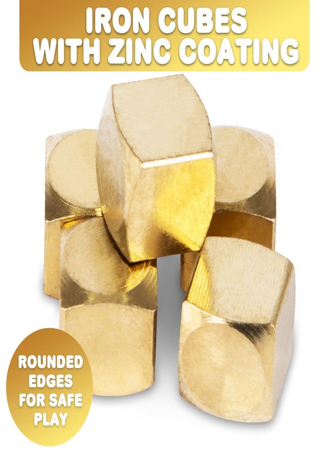 Gamie Metal Jacks Game (Kugelach) - Set of 6 - Includes 5 Metal Cubes in Each Velvet Bag - Five Stones Jax Game for Kids and Adults - Beautiful Gold-Colored Cubes - Vintage Games for Family Night - Image 2